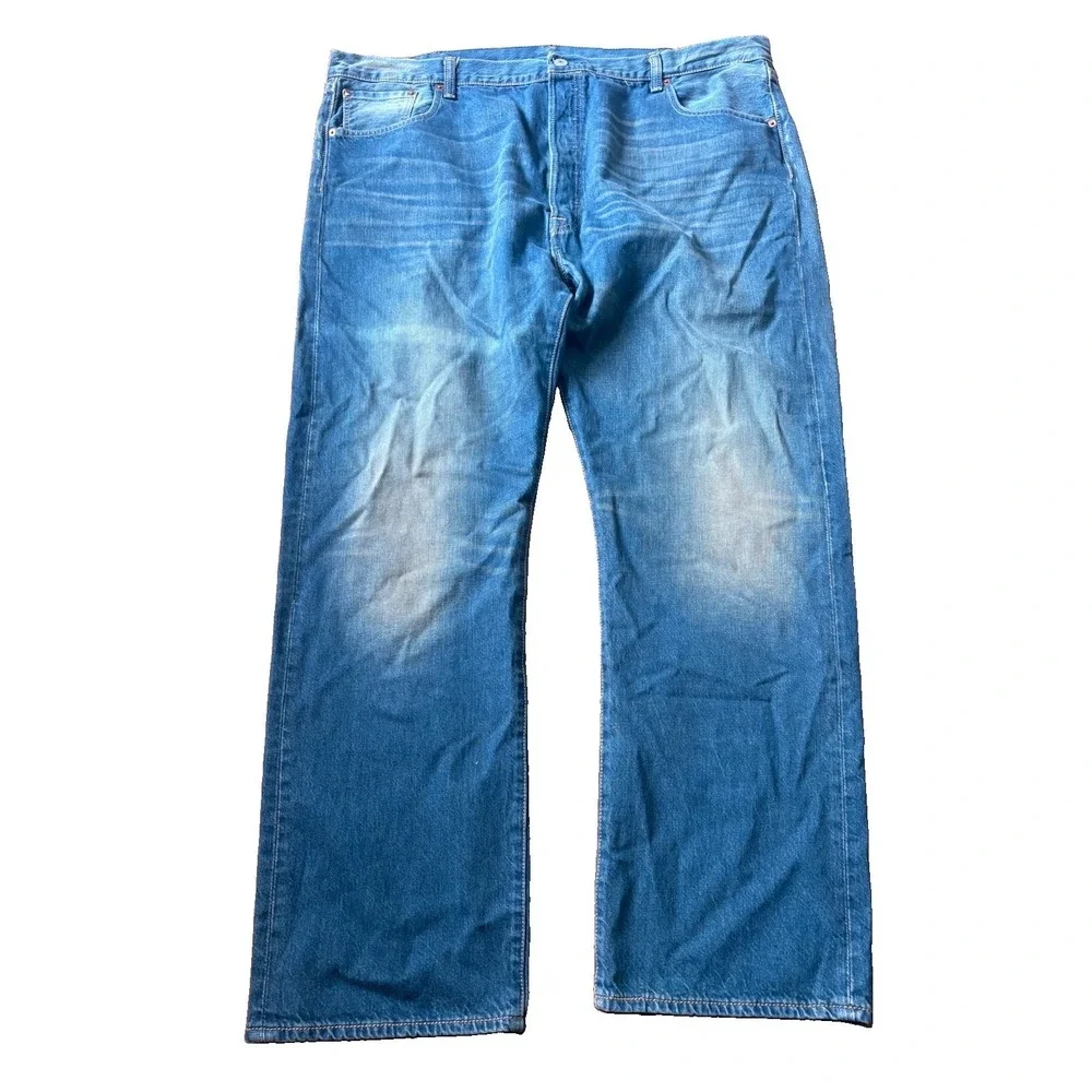 Levi's 501 Straight Fit Jeans Mens 44x32 Blue Denim Button Fly Classic Casual